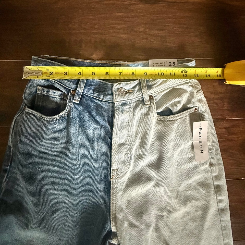 PacSun Two-Tone High Rise Straight Leg Jeans Size 25 NWT - Picture 5 of 9
